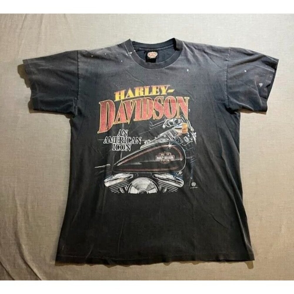 Harley Davidson American Icon 3D Shirt Adult‎ L Black Short Sleeve Tee Mens